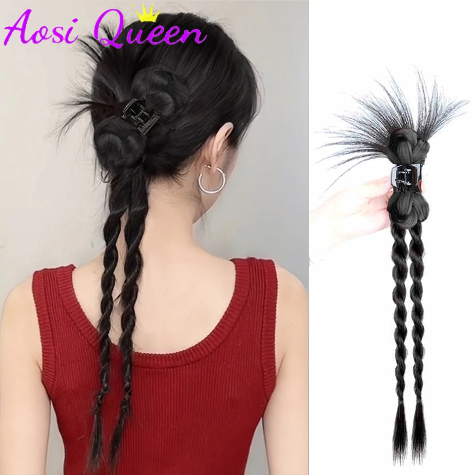 AosiQueen Synthetic Chicken Feather Bow Claw Clip-on Braid Natural Fluffy Ponytail Wig Suitable For Women's Daily