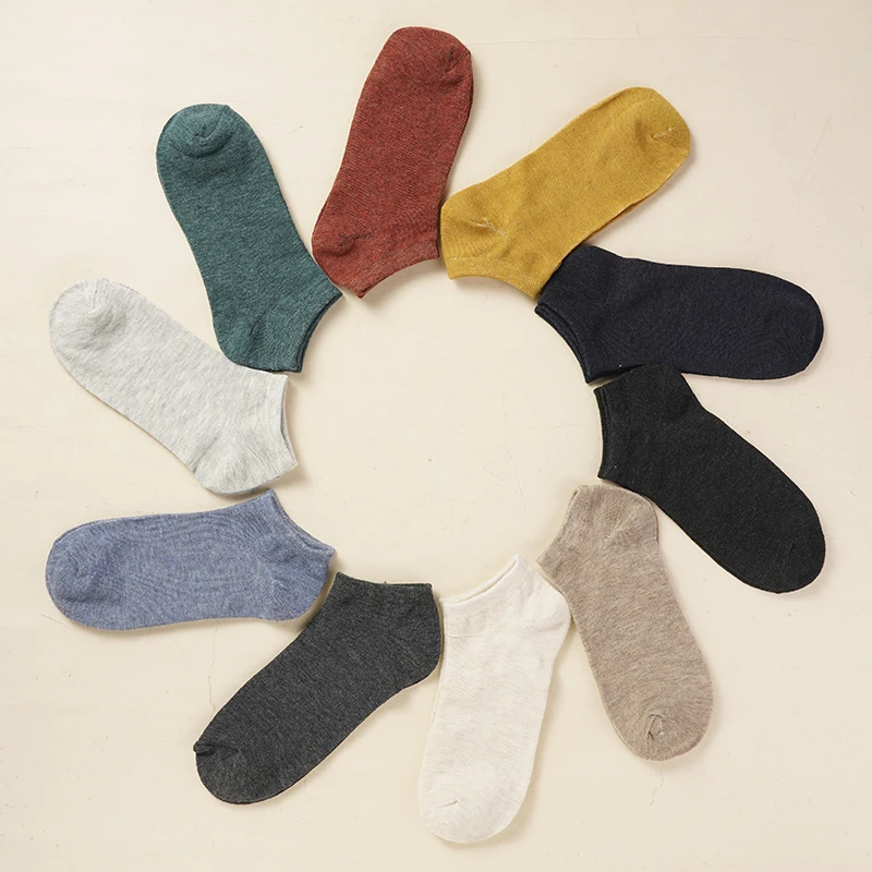 4Pairs/Lot Men Vintage Solid Color Ankle Socks Soft Breathable Short Socks Multi Color Casual Daily Low Cut Socks