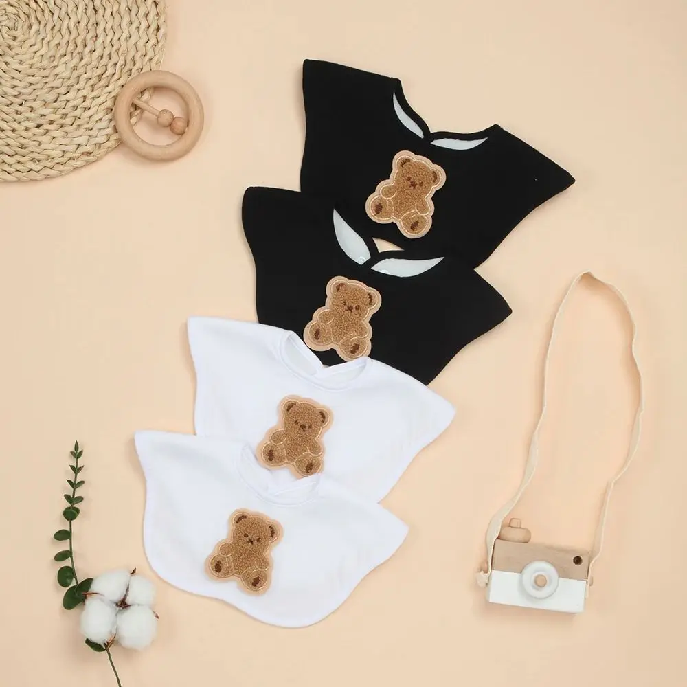 

4 Pcs Skin-friendly Baby Bibs, Plain Newborn Bib with Adjustable Snap, Soft Absorbent Ruffled Babies Bibs