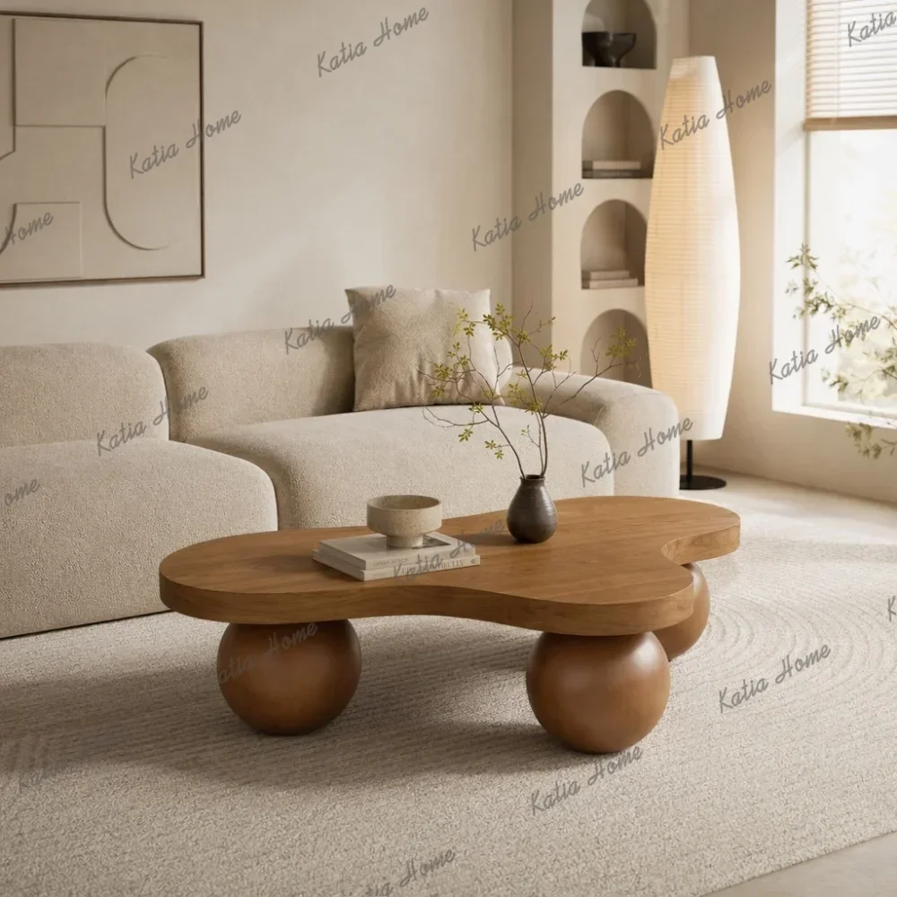 LSModern Cloud Shaped Center Table,Unique Coffee Table, Abstract Cool Funky Irregular Shape Low Profile Wooden Living Room Table