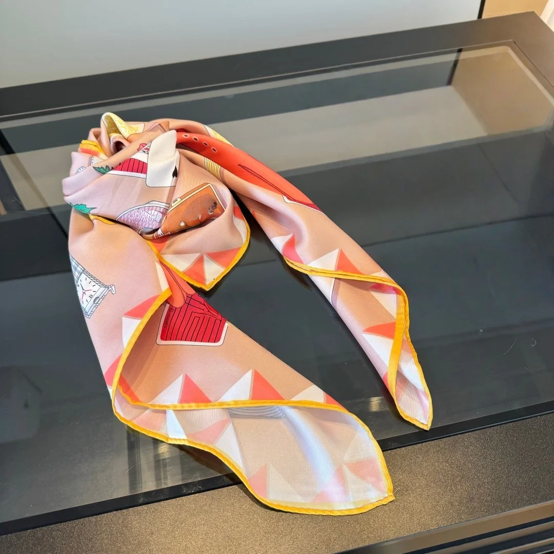

Classic Spring Silk Scarves Painted Square Scarves Neck Warmers High-End Versatile Scarves and Shawls Perfect Gifts Girlfriend