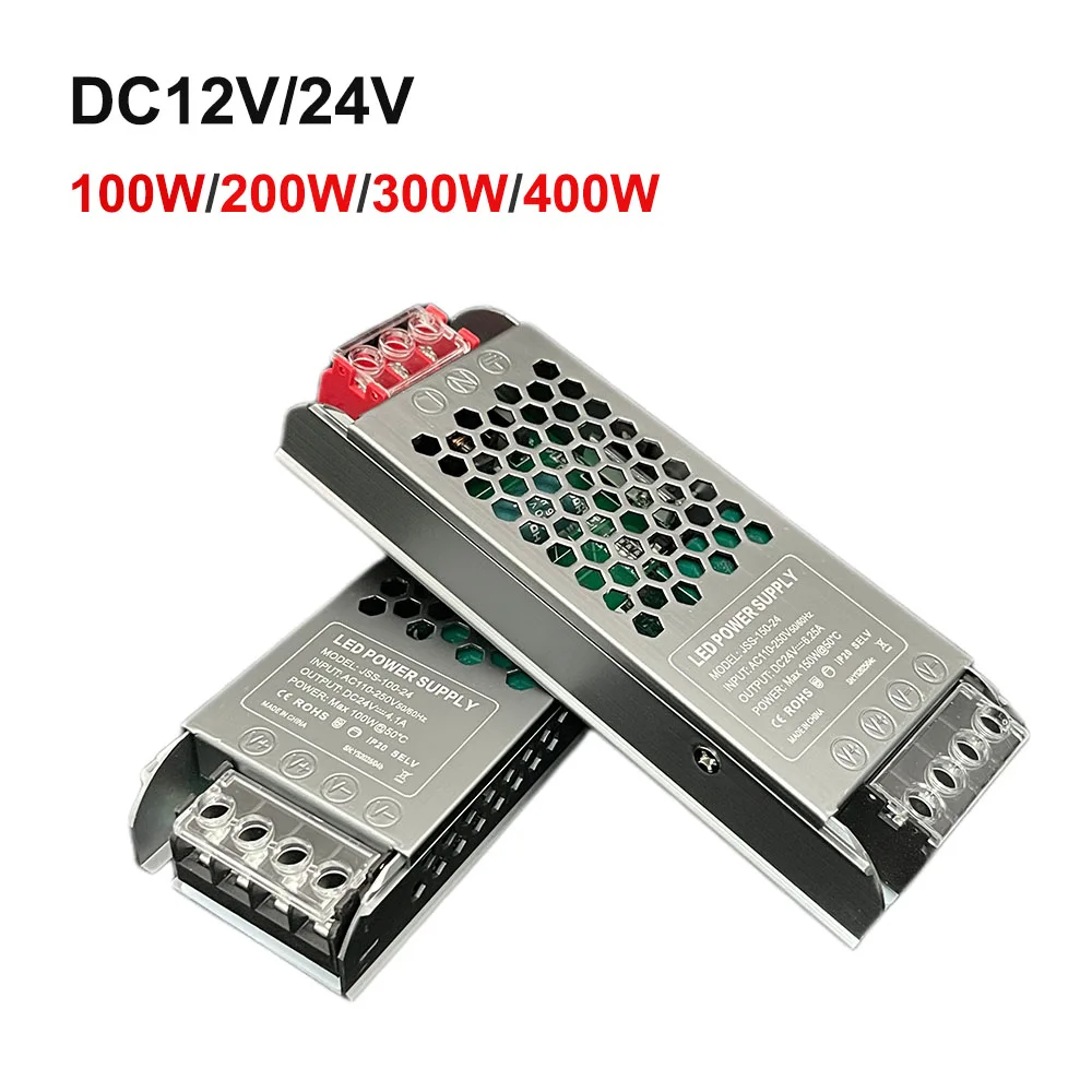 

Ультратонкий трансформатор для светодиодов DC12V 24V 60W 100W 150W 200W 300W 400W, блок питания AC/DC, драйвер-конвертер для светодиодных лент