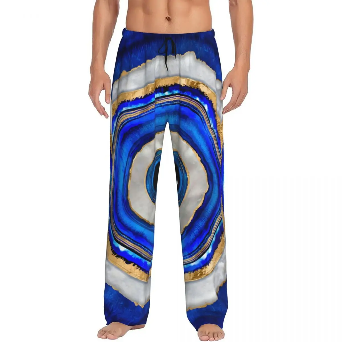 

Custom Evil Eye Watercolor Agate Pajama Pants Sleepwear Men's Elastic Waistband Sleep Lounge Bottoms with Pockets