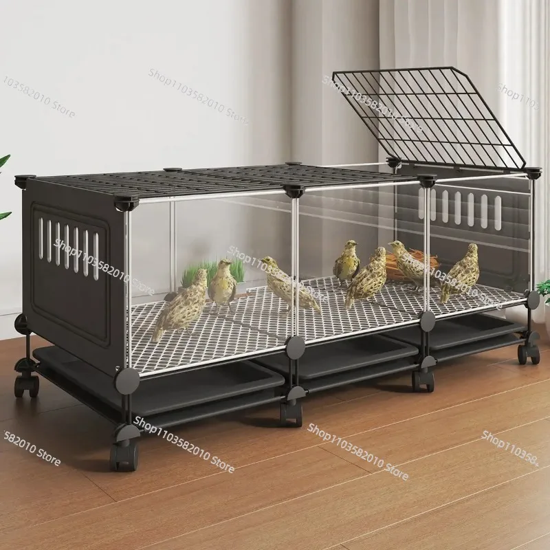 Encrypted Pet Chicken Coop with Feces Tray & Rolling Wheels, Large Rabbit Den Viewing Box for Small Animals