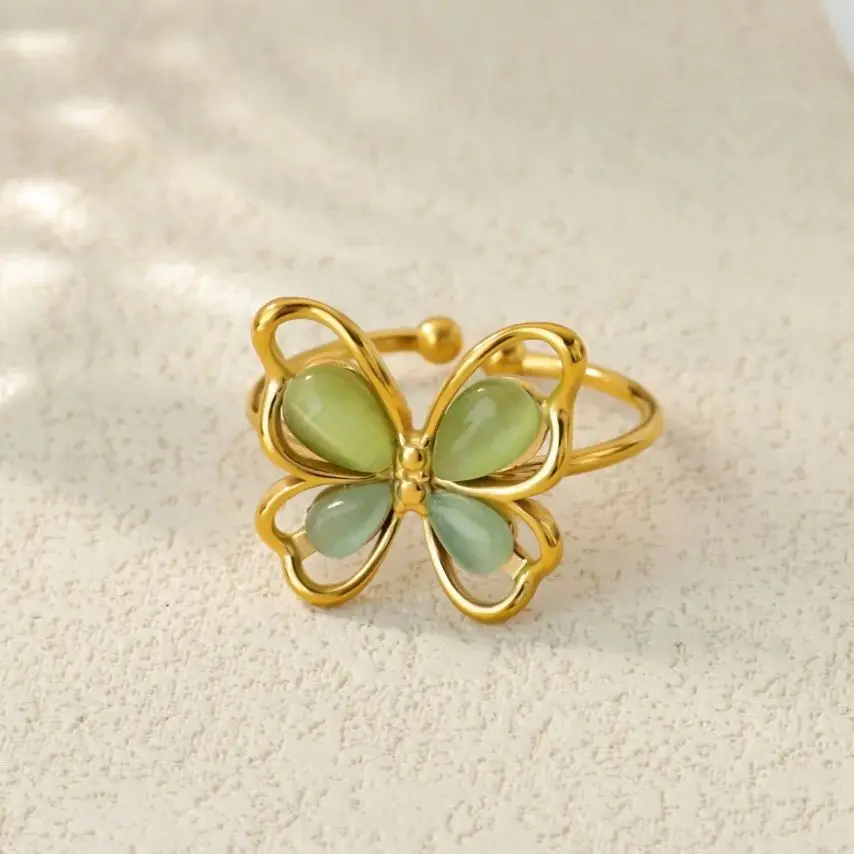 Popular Butterfly Rings For Women Gold Color Stainless Steel Geometric Opening Finger Ring Aesthetic Wedding Christmas Jewelry view 2