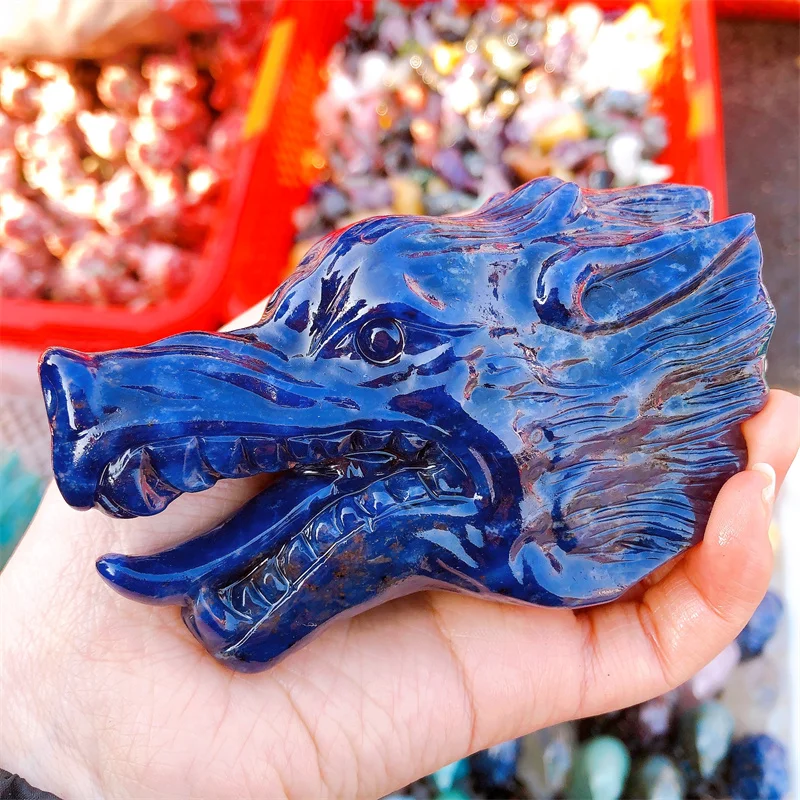 

Natural Purple Mica Wolf Head Crystal Animal Carved Reiki Healing Stone Figurine Home Ornaments Decor Gift 1pcs