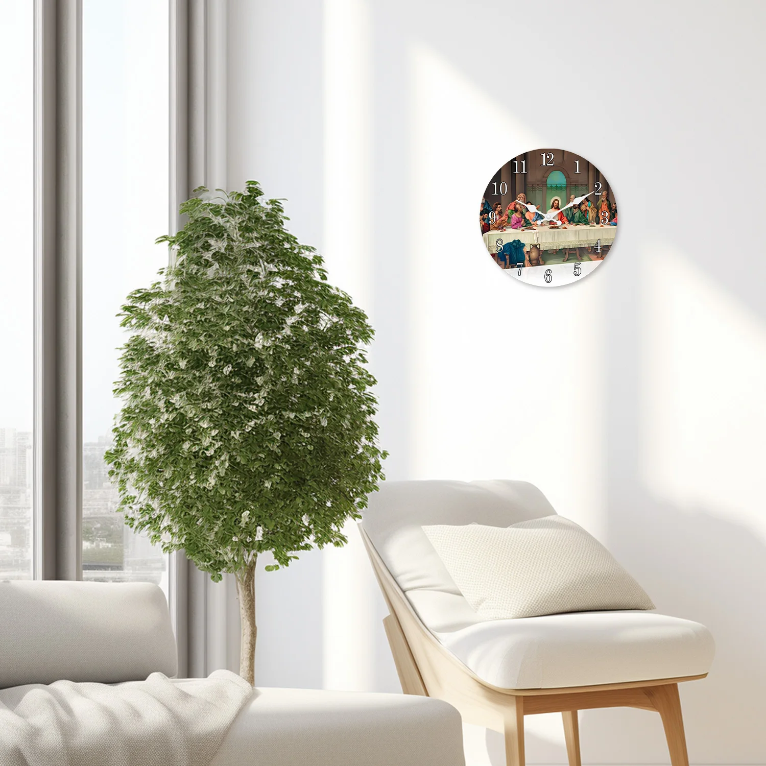 الدينية يسوع الرسل عشاء نمط ساعة حائط خشبية غرفة المعيشة غرفة نوم المطبخ ديكور المنزل ساعة حائط ساعة كوارتز صامتة هدية عيد 10 بوصة 12 بوصة 14 بوصة 16 بوصة (بدون بطاريات) #5