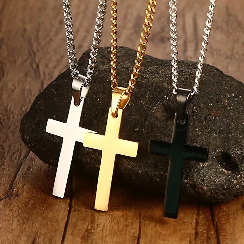 Classic Cross Pendant Necklace For Men Women 24inch Gold Silver Color Chain Necklace Fashion Christ Faith Prayer Jewelry Gifts image 3