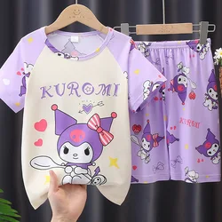 Pigiama estivo per bambini a maniche corte Kuromi Girls' Cartoon Big Boy And Girl Home Clothing Set