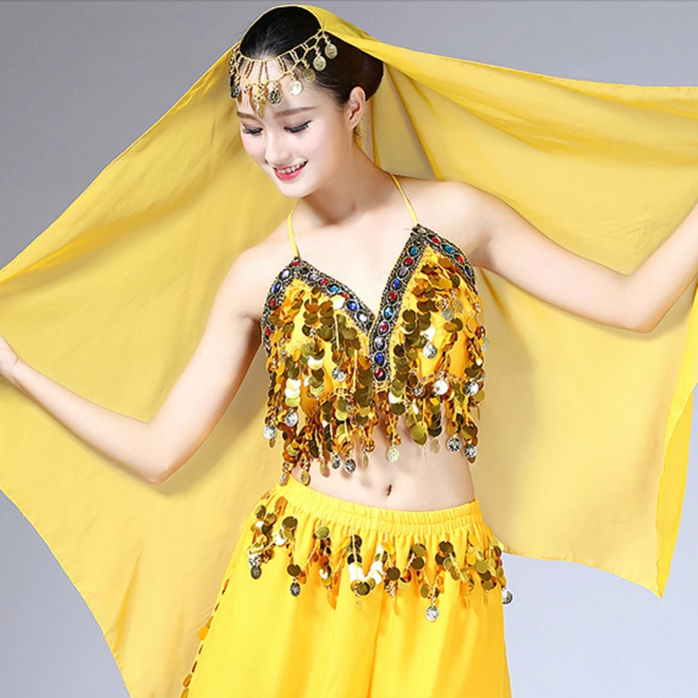 Women's Costumes Fashion India Belly Dance Chiffon Scarf Dance Head Veils Dancewear Headdress Head Scarves with Coin Accessories