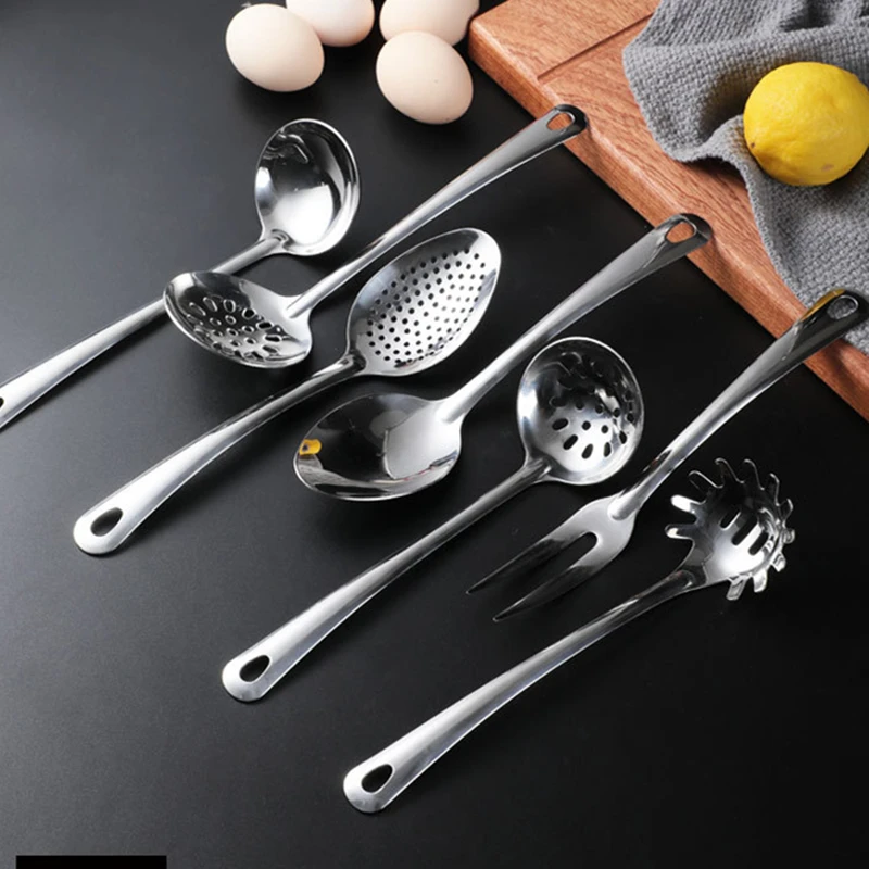 Stainless Steel Kitchen Cooking Pots Spatula Spoon Kitchenware Food Serving Tableware Rice Soup Scoop Colander Home Utensils