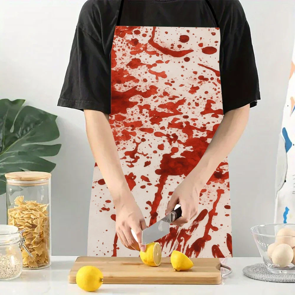 Simulated Blood Splatter Print Apron, Halloween Horror Funny Style, Suitable for Kitchen Cooking, Gag Gifts, Etc.