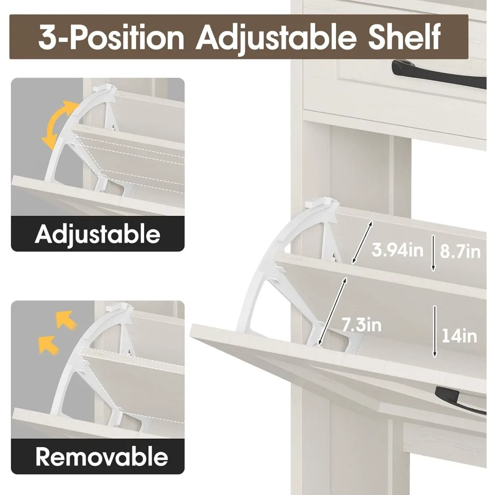 Шкаф для обуви с 2 откидными ящиками и 2 ящиками, тонкий узкий шкаф для хранения обуви в деревенском доме для прихожей, отдельно стоящая обувь