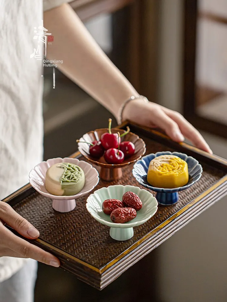 Ature Cerc plato de té de pie alto Sna chino Sle Retro sala de estar mesa de té Dim Sum Sna Di Qingan Hutong