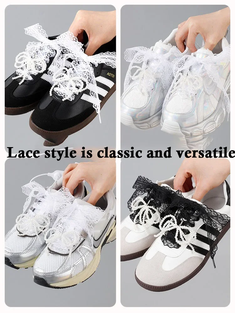 Fancy Lace Shoelaces for Women Casual Shoes 2.9CM Width Flat Shoelace for Sneakers Black White Shoe Laces Accessorices