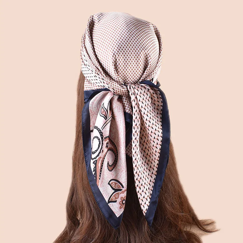 Fashion Light Luxury Silk Scarf Women Twill Simple Square Scarves Ladies Sunscreen Shawl Headscarf All Seasons Female Bandana