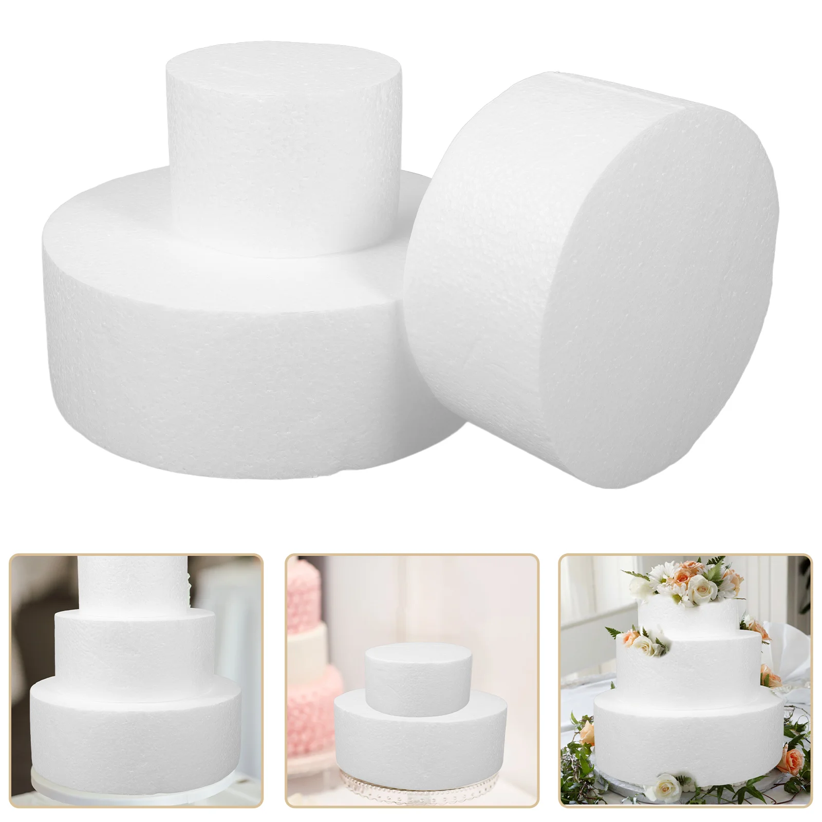 3 Pcs Fake Cake Practice Foams Adornment Round Bakery Dummies Party Decor Decorating Props Practicing White Modelling