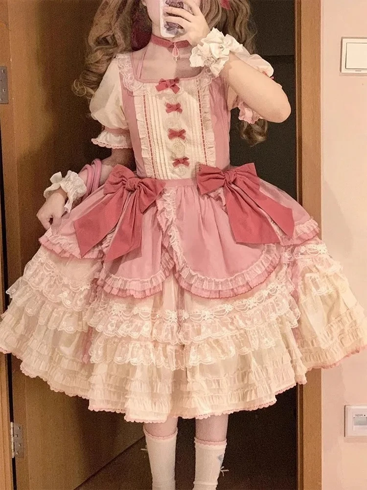 

Original Sweet Dopamine Lolita Princess Puffy Dress Female Op Puff Sleeve Bow Cos Comic Show Cute Cake Dress 2025 Hot Sale