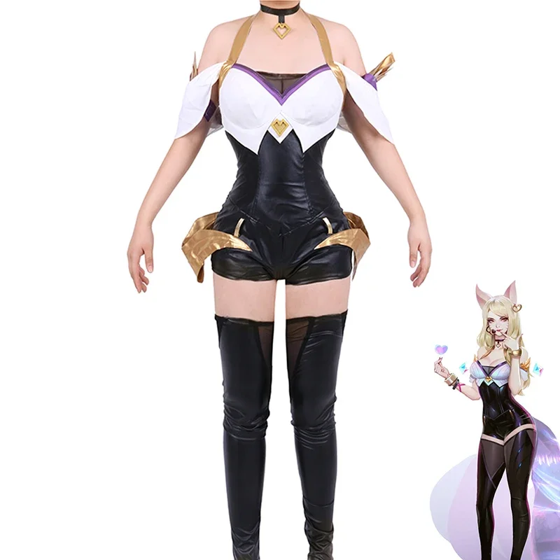 

KDA Ahri Cosplay Costume The Nine-Tailed Fox Cosplay Uniform For Girls Ahri One Piece Dress Lolita Bodysuit Full Suit Outfit