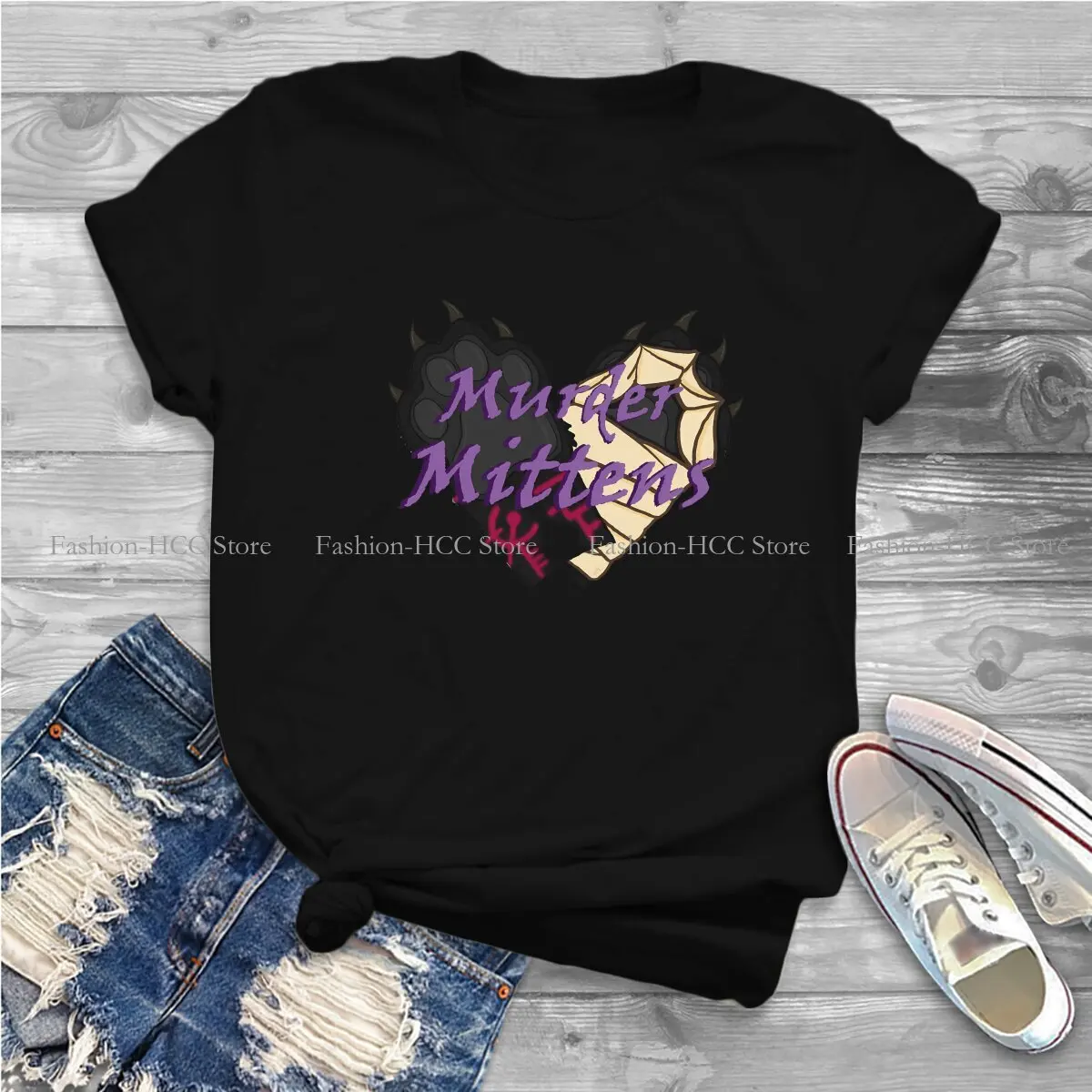 Murder Mitten Kitten Polyester TShirt for Women No Blood Version Humor Leisure Sweatshirts T Shirt High Quality Trendy