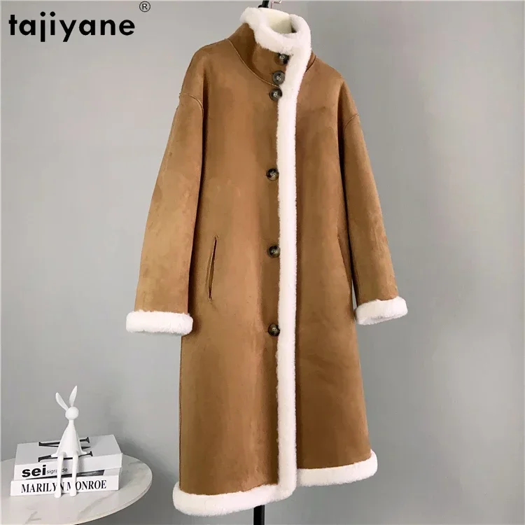 Tajiyane 100% Wool Coats for Women 2023 Winter Autumn Casual Sheep Shearing Jacket Stand Collar Reversible Fur Coat Ropa Mujer