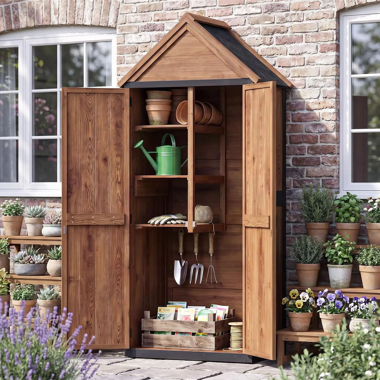 Wood Outdoor Storage Cabinet Waterproof Garden Tool Shed with Floor 2.5'x1.4', Customized