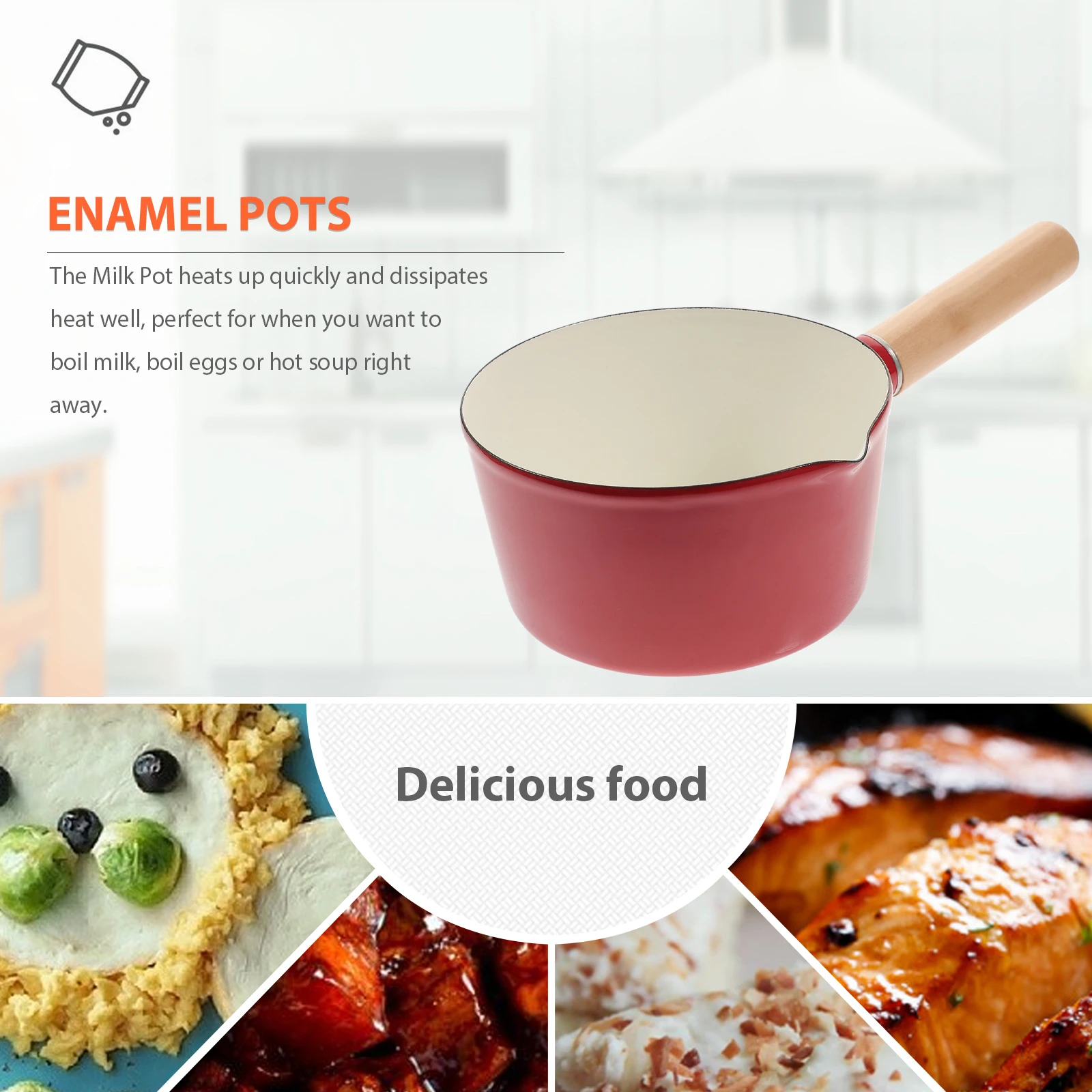 

Enamel Snow Pan 1000ml Red Long Handle Small Saucepan for Milk Cooking Kitchenware Perfect Lightweight Flexible