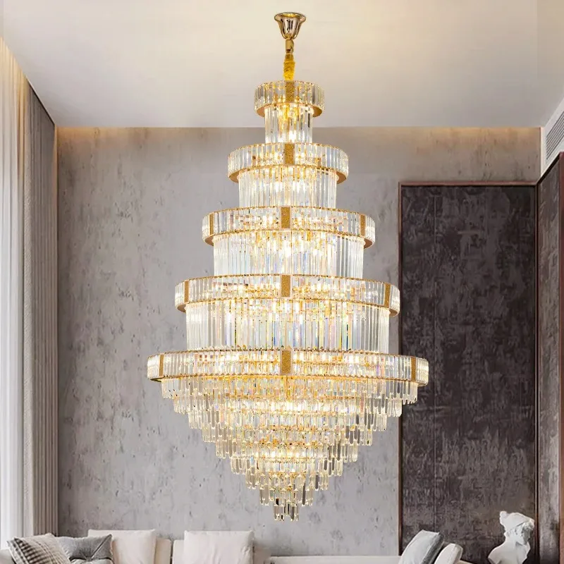 Compound Building Chandelier Loft High Ceiling Luxurious And High-end Crystal Lamp Villa Hall Living Room Lamp Home Appliance