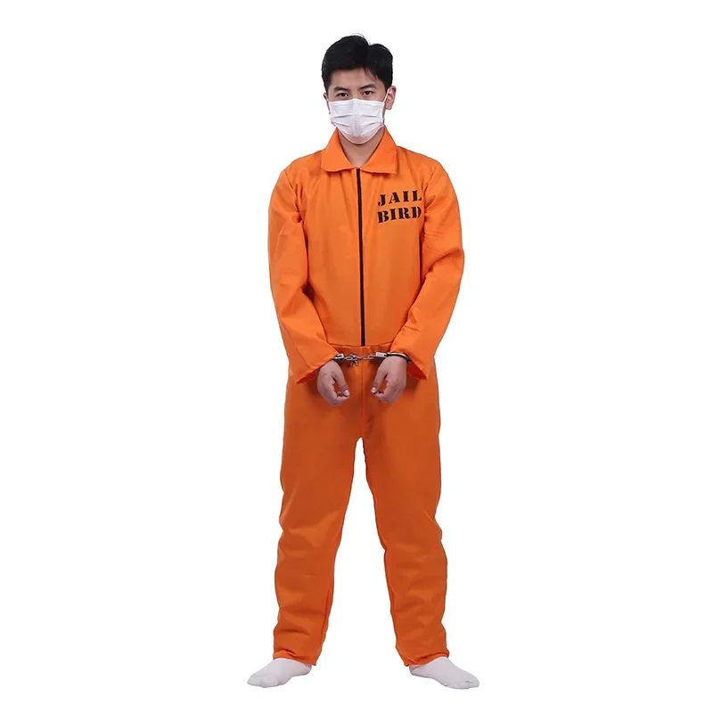 Disfraz de prisionero para hombre, disfraz de Halloween, disfraz de Navidad, naranja, Crimal, Jailbird, camisa entrante, mono general de Carnaval