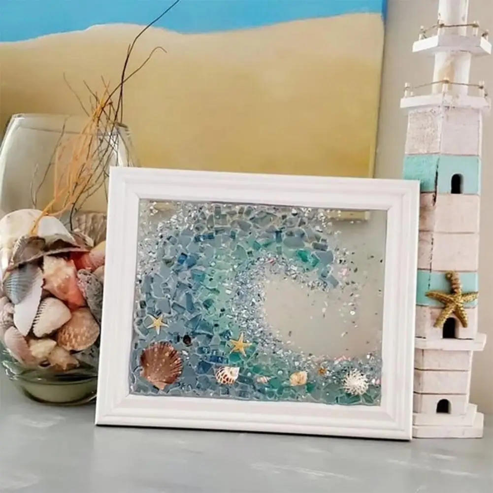 1 Set DIY Sea Glass Art Kit with Wooden Frame Handmade Seaglass Wall Art Decoration Framed Sea Glass Artwork Desktop Decoration