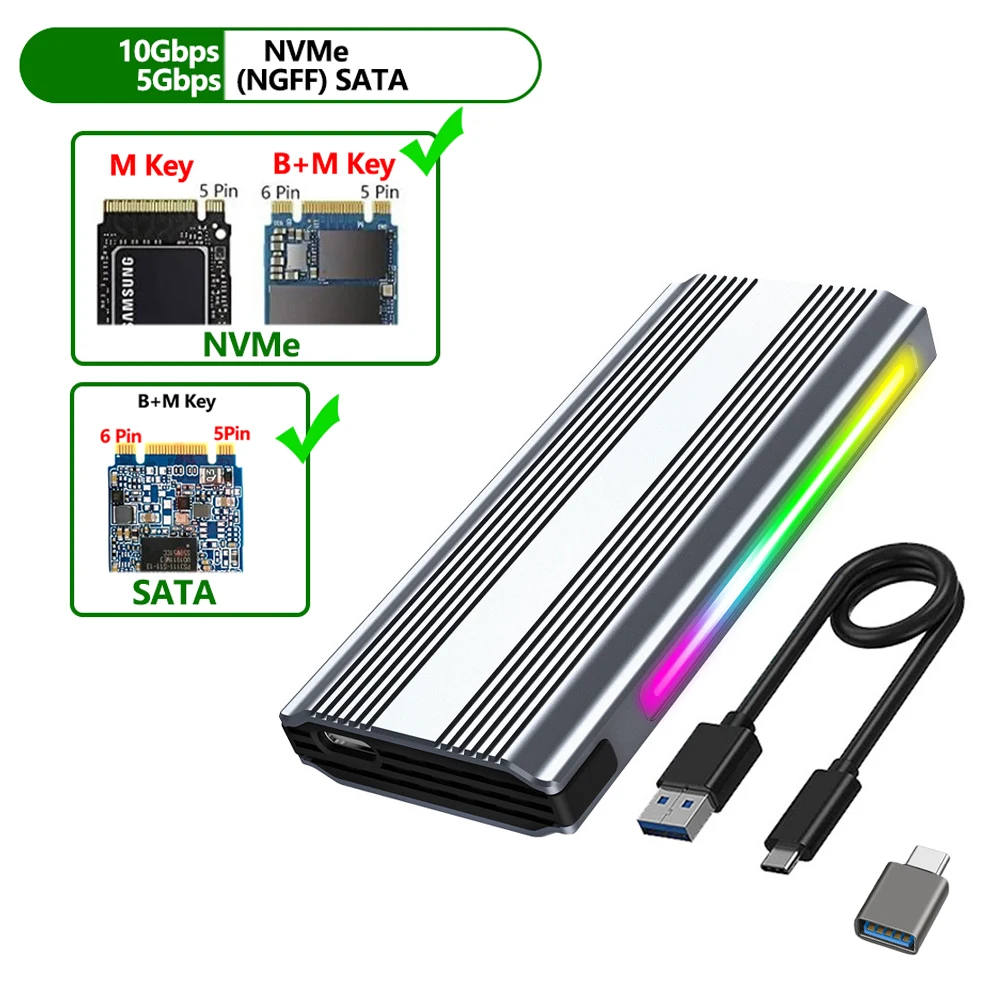 

YUCUN M2 SSD Enclosure NVMe NGFF 10Gbps PCIe M.2 SSD Case Portable USB C 3.2Gen2 Tool Free External Adapter with Metal Heat Sink