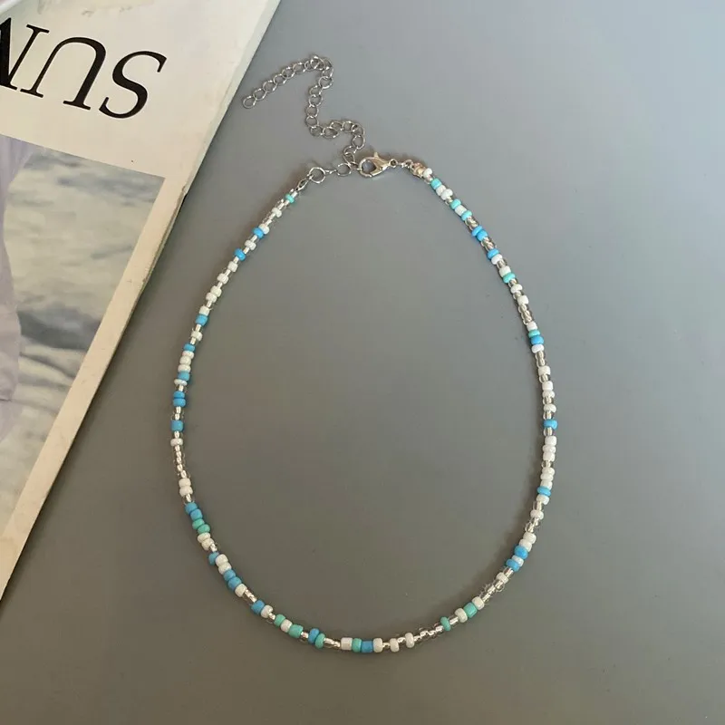 بسيطة البذور الخرز المختنق للنساء ، الكورية الحلو ، الملونة ديزي ، بوهو Charm ، مطرز ، المنسوجة يدويا ، قصيرة طوق قلادة للفتيات ، مجوهرات #4