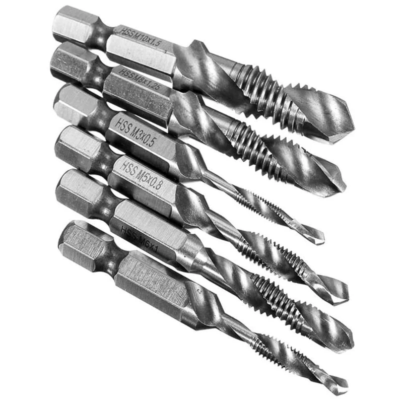 6 ชิ้น M3-M10 สกรู Tap เจาะ Bits HSS Taps Countersink Deburr ชุดเมตริกผสมบิต 1/4 นิ้ว