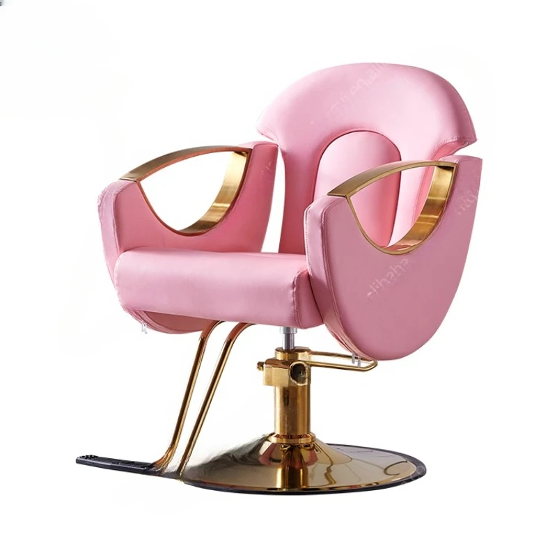 Classic Pink Gold Barber Chair Reclining Hair Styling barber Chair