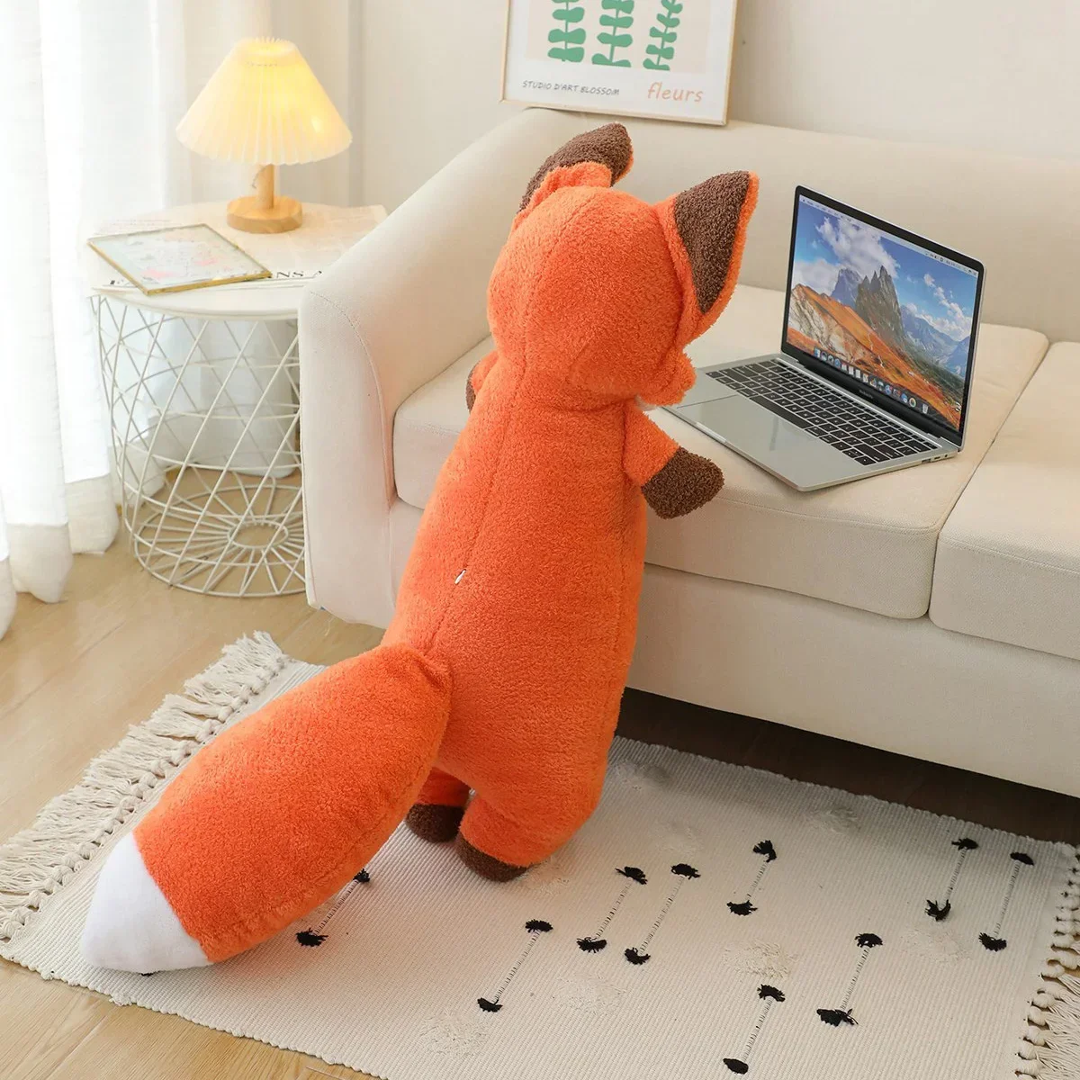 75 cm Kawaii Stehender Fuchspuppe Plüschtier Langes Cartoon-Tier Großer Schwanz Schlafen Umarmbar Begleiter Kissen Plüschtier Geschenk für Kinder