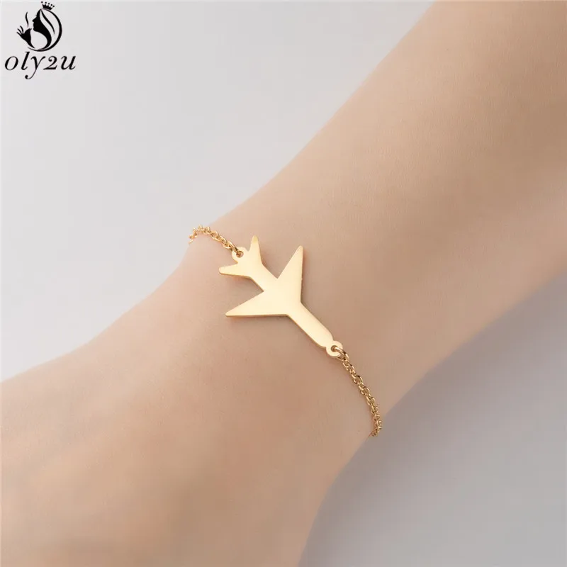 Cartoon Plane Pendant Bracelets for Women Adjustable Stainless Steel Jewelry Girl Student Airplane Charm Bracelet Gift Wholesale