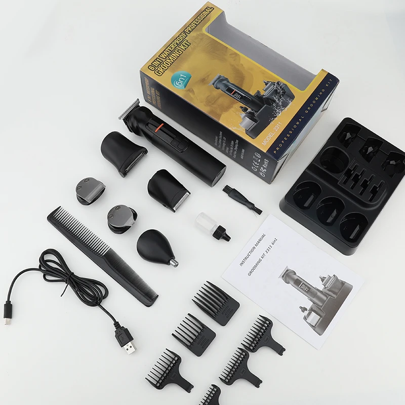 جديد Resuxi 2311 6 في 1 Pro مجموعة العناية بالوجه واللحية والجسم والأذن والأنف ماكينة تشذيب الشعر IPX6 أمشاط متعددة الحد مقص الشعر مع قاعدة