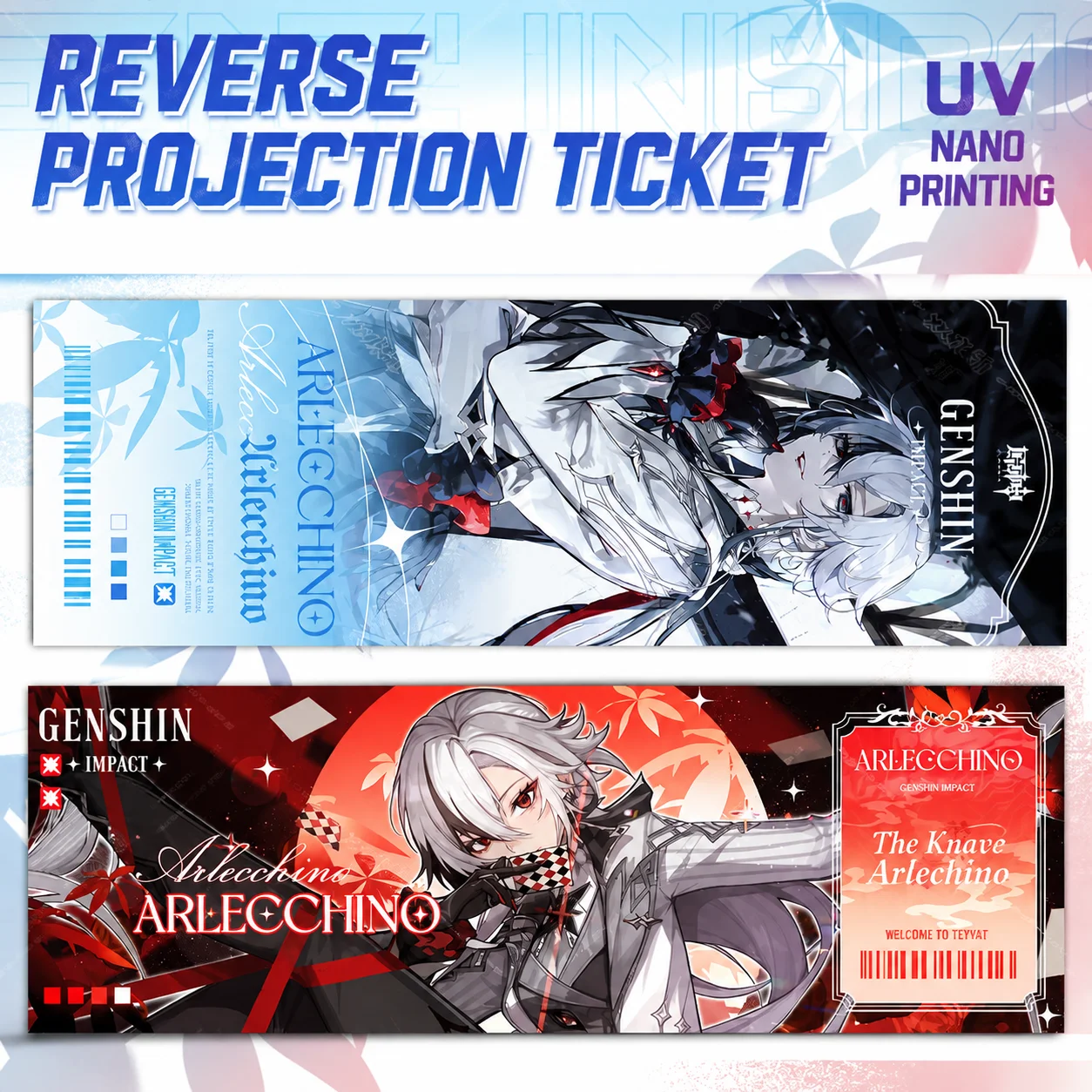 1Pcs Anime Game Genshin Impact Arlecchino Wriothesley Cosplay Shining Laser Ticket Beautiful Collection Card 7*21CM Paper Card