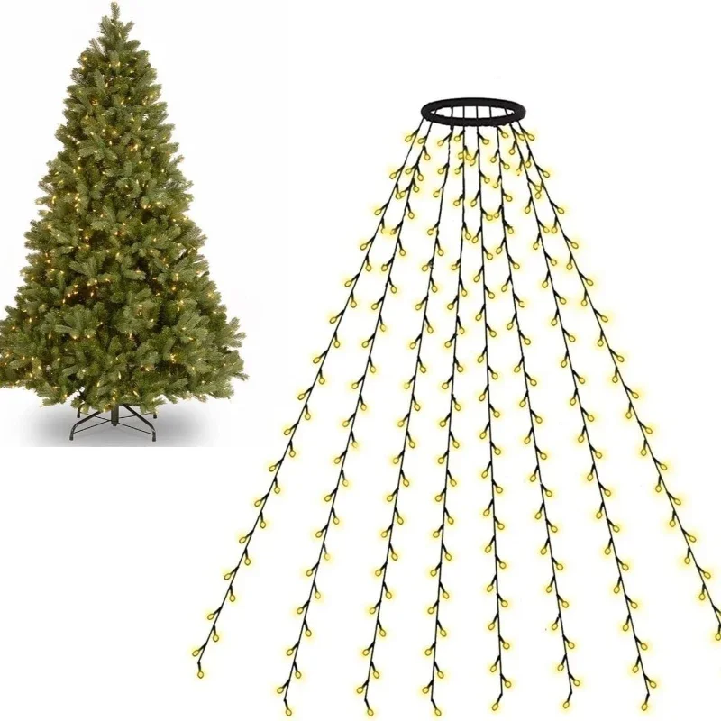 

LED new ring Christmas tree light, low voltage pentagram waterfall hanging tree flowing water Christmas LED light string