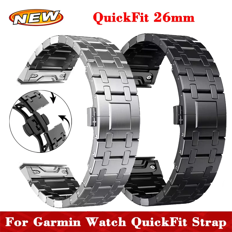 26mm Quick Fit Strap For Garmin Fenix 8 51mm 7X 7 Pro Fenix 6X 6 5X 5Plus Tactix 7 Metal Link Bracelet For Garmin fenix 3 3hr D2