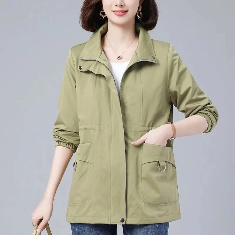 

New Spring Autumn Women's Trench Coat Short Jacket Long Sleeve Fashion Casual Outerwear Female Windbreakers Gabardina Mujer 5XL