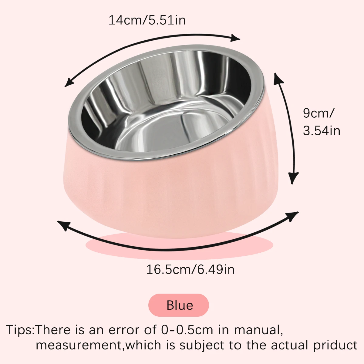 1PC Stainless Steel Dog Bowl With Oblique Mouth To Prevent Tipping Over, Non-slip Dog Bowl, Cat Feeding Bowl