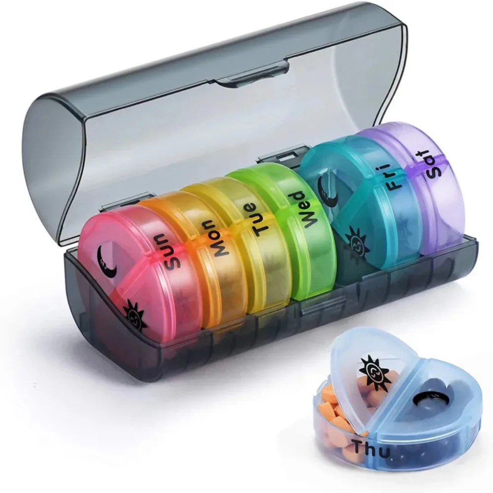 

Weekly Pill Organizer Case 2 Times a Day Portable Travel Pill Box 7 Days Large Compartments for Vitamins Medicine Eating At Time