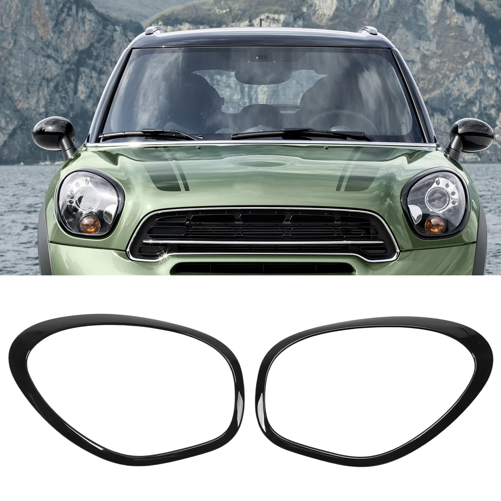 

2pcs Car Headlight Ring Trim Left Right 51139801573 Gloss Black Replacement for Cooper R60 Countryman