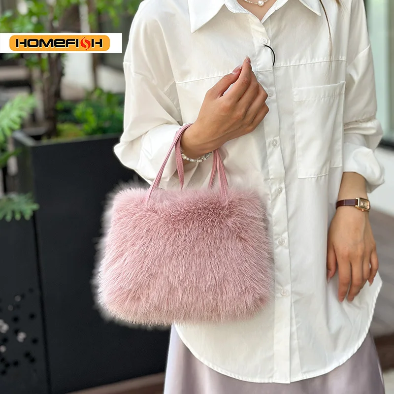 HOMEFISH Autumn and Winter New Furry Bag Fur Crossbody Shoulder Strap Plush Bag Versatile Large Capacity Handbag for Women