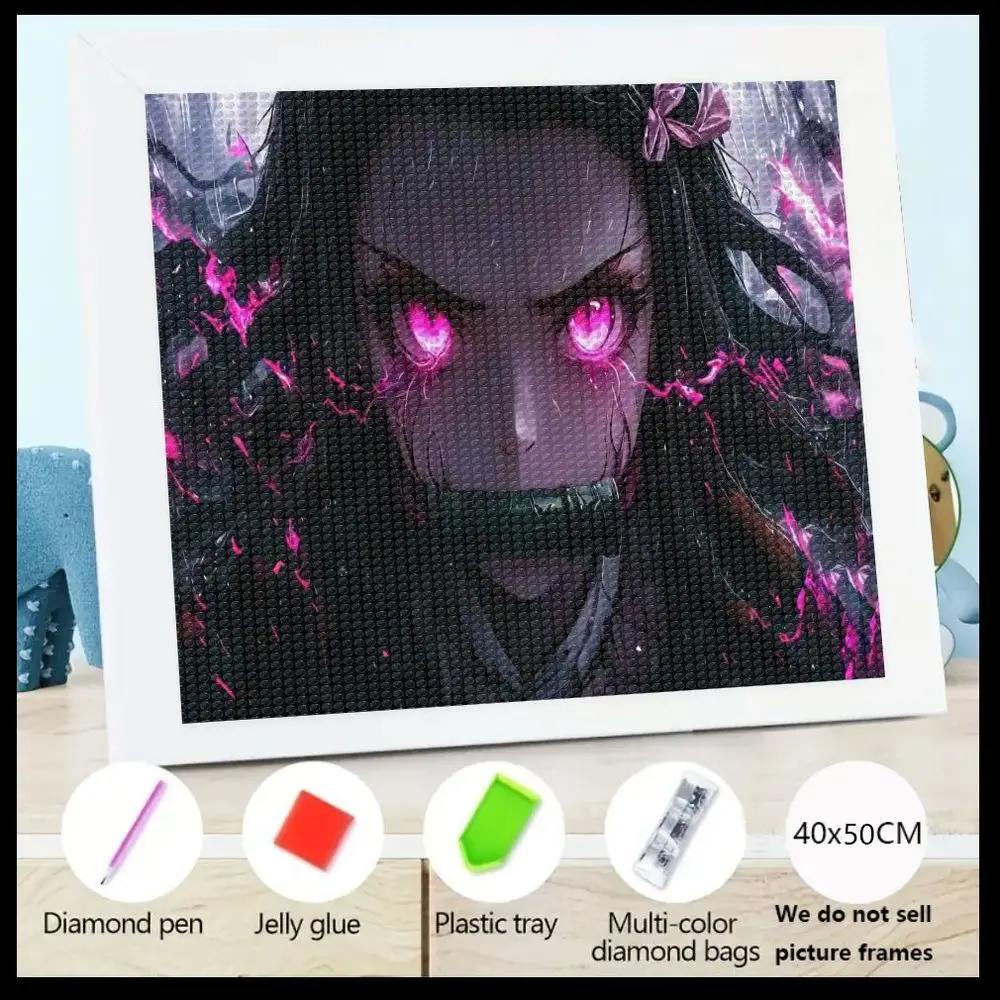 

1 шт. 5D комплект алмазной живописи персонаж аниме со светящимися розовыми глазами и зеленым мундштуком, размер 40x50 см, в комплект входит алмазная ручка, желе