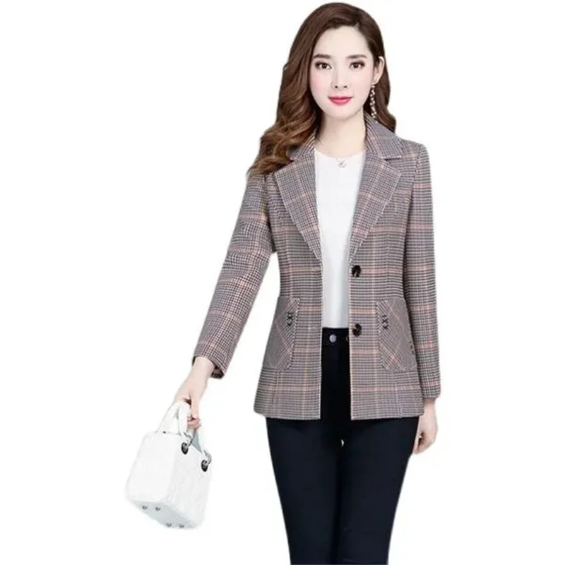 Casaco de terno pequeno xadrez feminino, blazer casual solto, blusa feminina, moda coreana, novo para primavera e verão, 2024