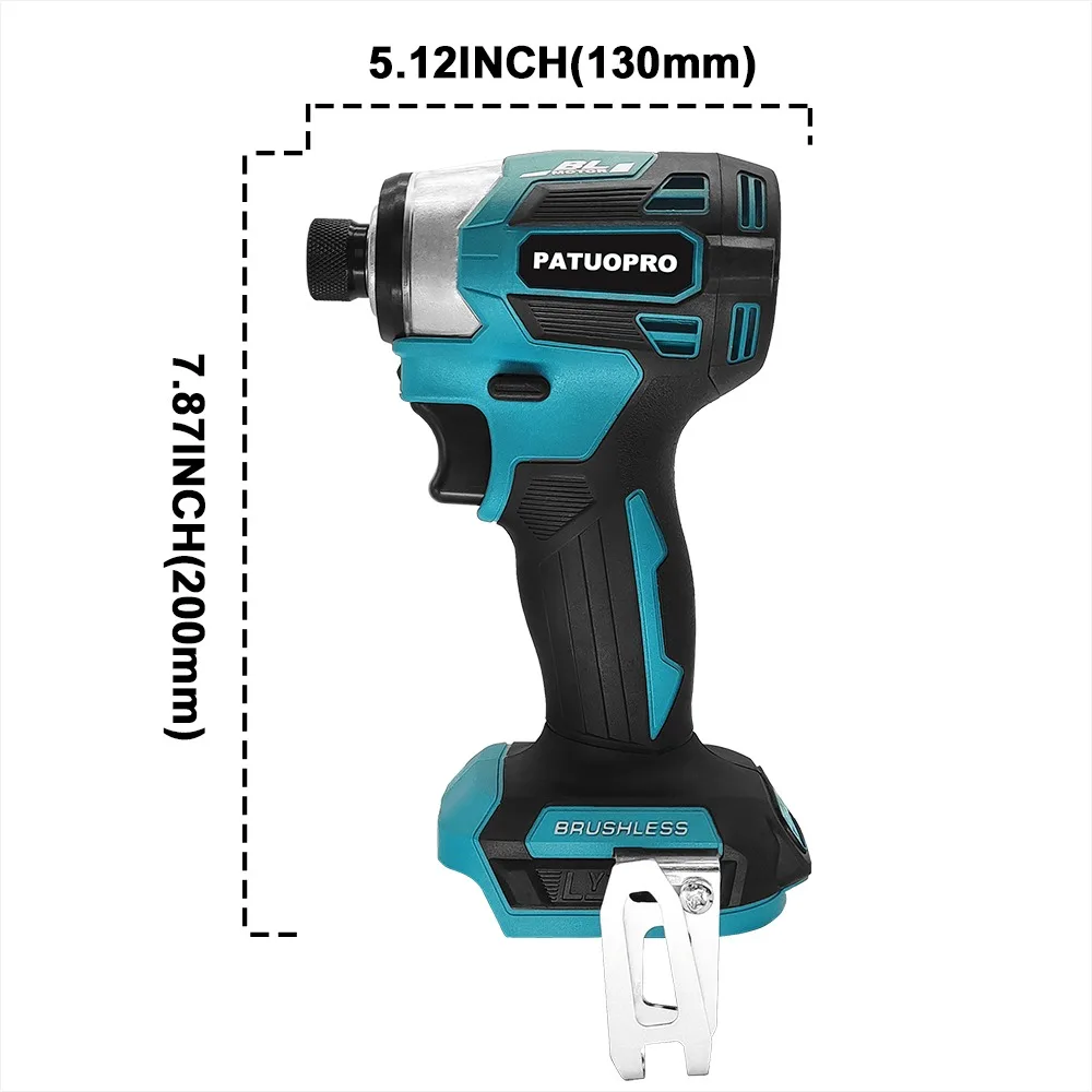 PATUOPRO Brushless Electric Screwdriver 5 Speed Cordless Impact Drill Driver 1/4 Inch Handheld Power Tool For Makita 18V Battery