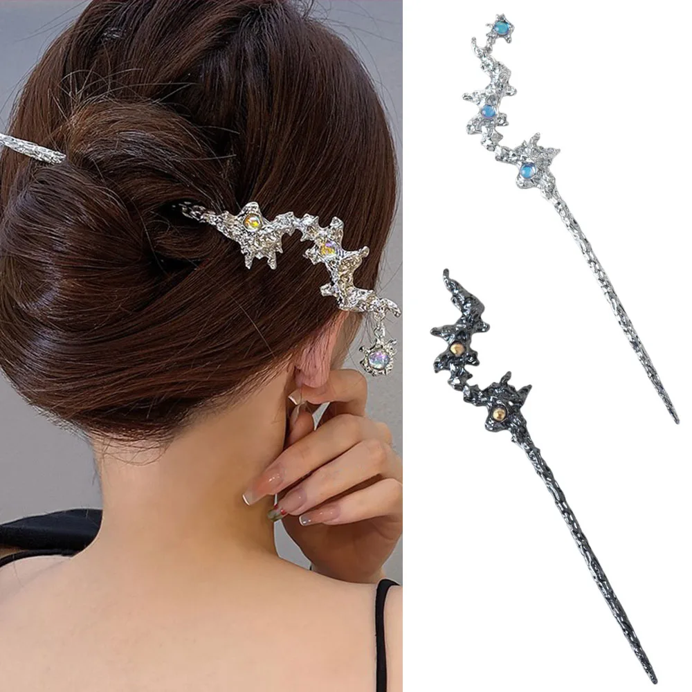 빈티지 월장석 머리 스틱 중국 스타일 간단한 머리 젓가락 머리핀 디스크 스틱 헤어 클립 머리 장식 헤어 액세서리