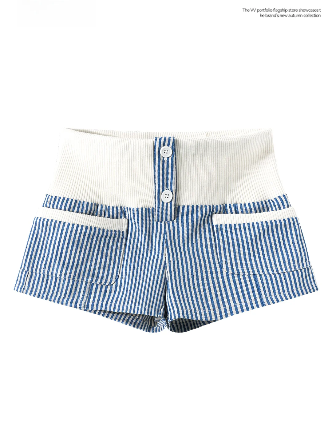 High Waist Slim Fit Short Pants Women's Summer Sexy Butt Lifting Age Reversing Blue Pants with Multiple Pockets Striped Base ...